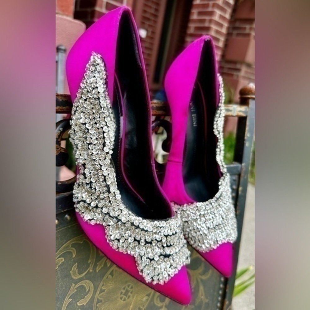 Gianni Bini Crystino Satin Sequin Pink Heel - Picture 7 of 16